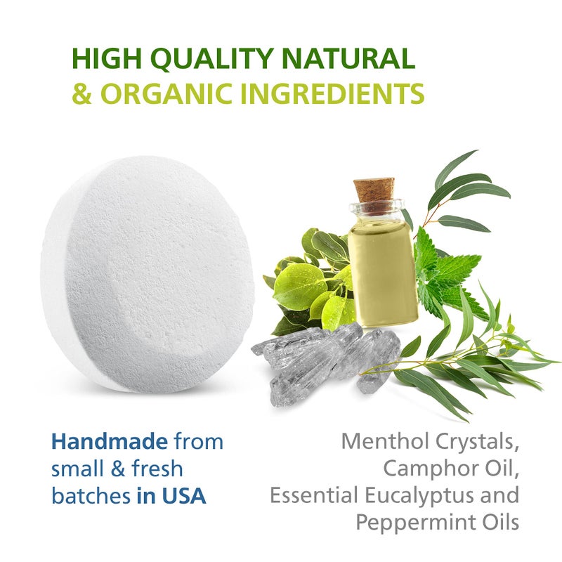 Relaxcation صنع في الولايات المتحدة - 18 قرص بخار للاستحمام قوي جداً لتخفيف احتقان الجيوب الأنفية - العلاج بالروائح في السبا، قنابل الاستحمام - بلورات المنثول، الكافور وزيوت الأوكاليبتوس الأساسية - تأثير طويل الأمد - Image 2